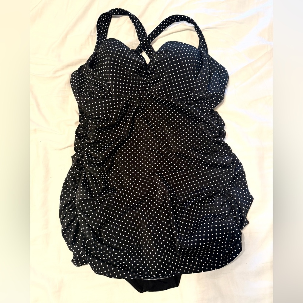 BNWOT LANE BRYANT Black and White Polka Dot One Piece Swimsuit Sz 18